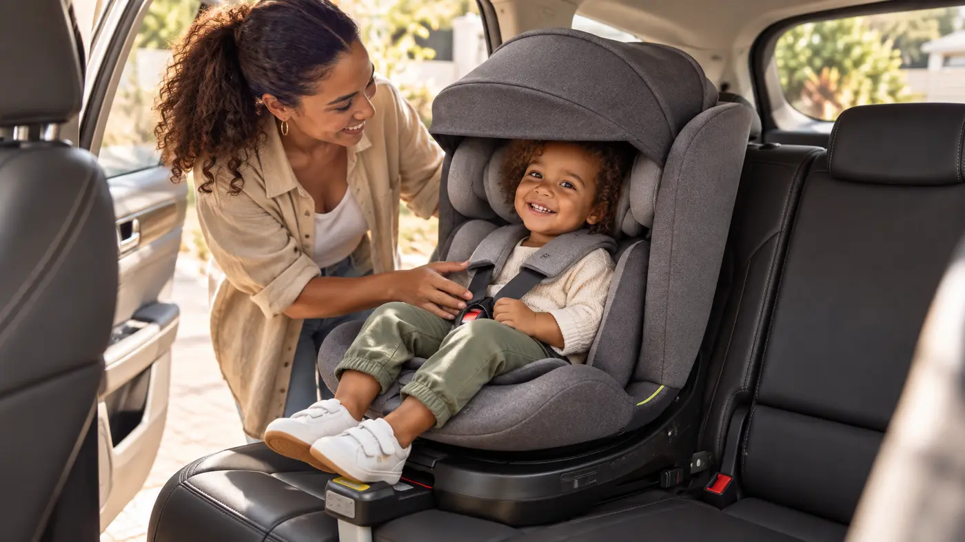 Illustrative scene of a child using a grey Ranger 2 car seat