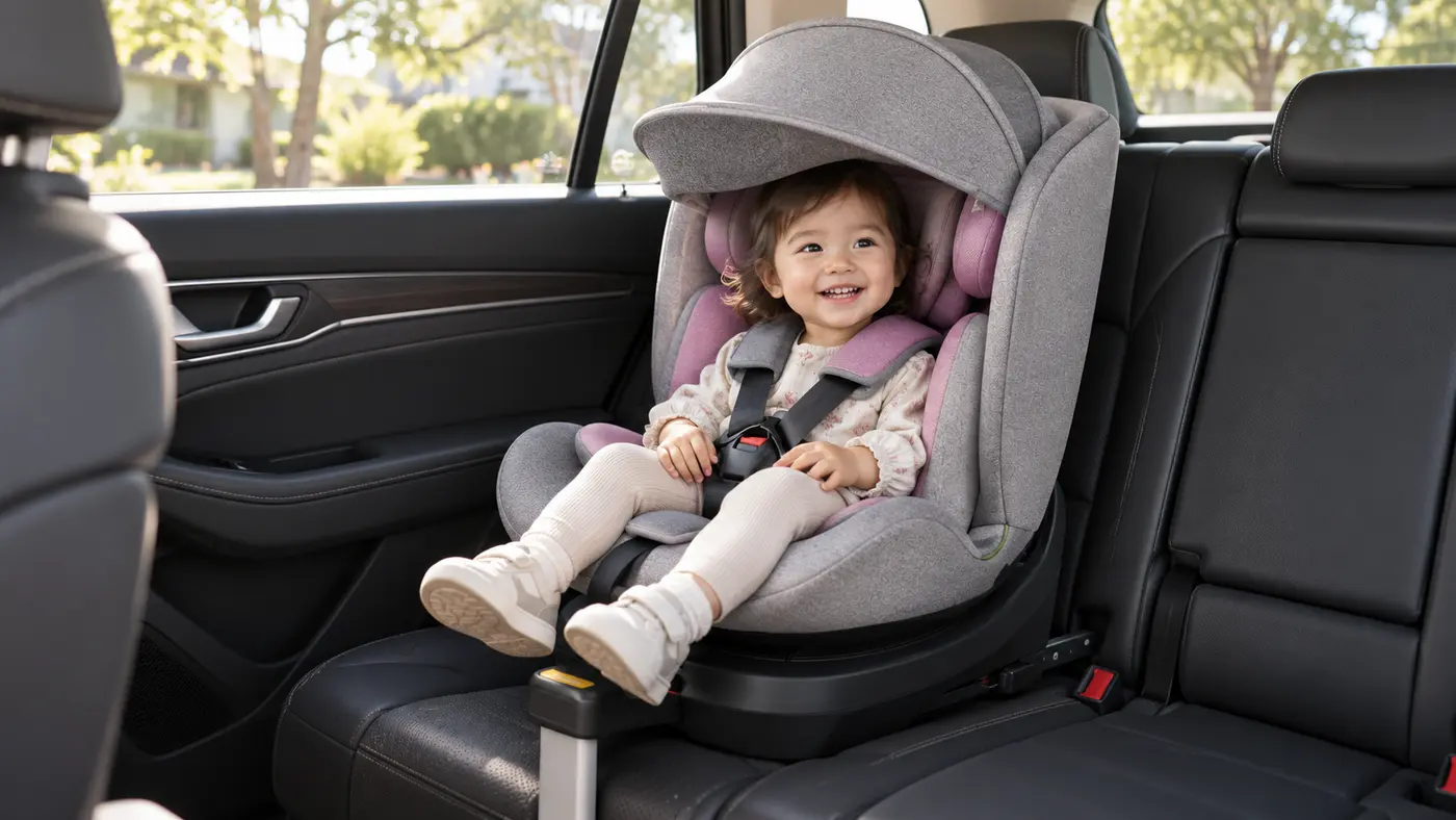 Illustrative scene of a child using a Ranger 360 Swivel car seat