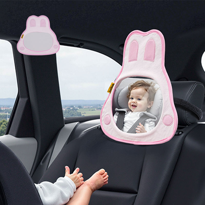 Pink Jovikids Rabbit mirror installed in a car